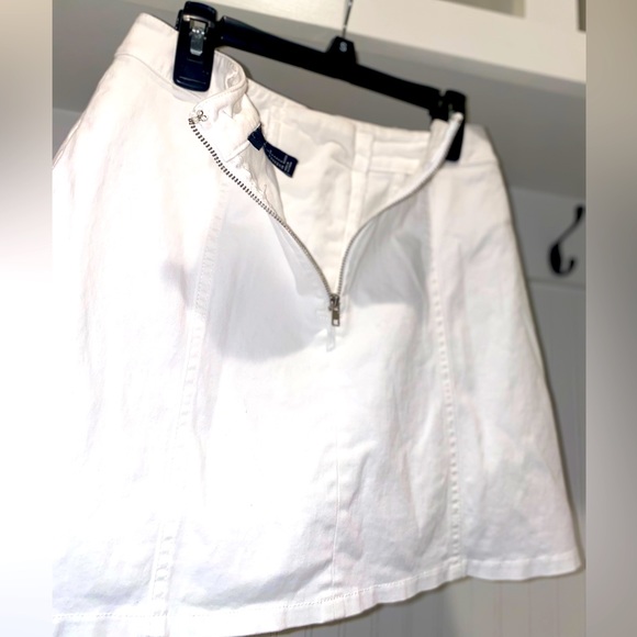 White Mini Denim Lace up Front Zip Back Skirt - Picture 4 of 9